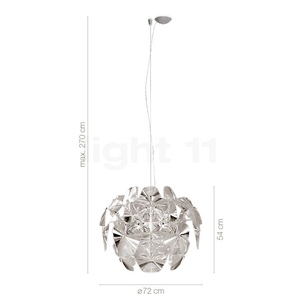 Measurements of the Luceplan Hope Pendant Light 72 cm in detail: height, width, depth and diameter of the individual parts.