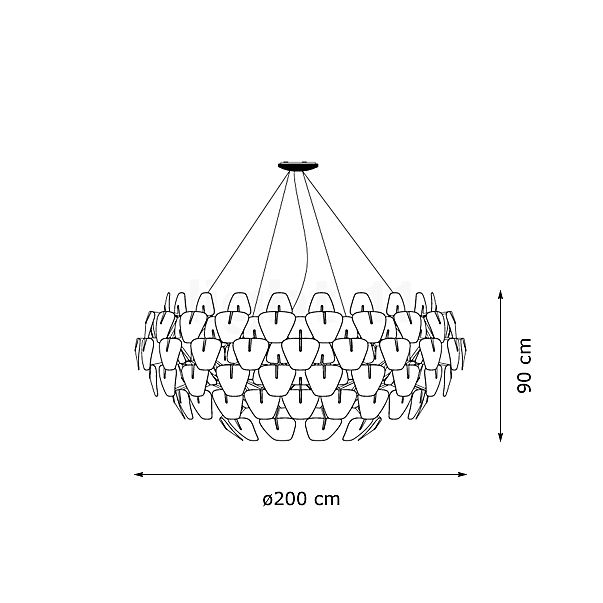 Luceplan Hope, lámpara de suspensión 200 cm - alzado con dimensiones