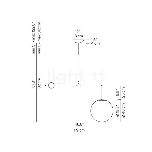 Luceplan Malamata Lampada a sospensione ø48 cm - nero opaco - vista in sezione