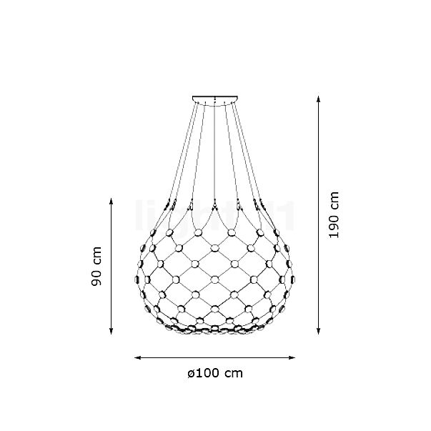 Luceplan Mesh, lámpara de suspensión LED ø100 cm - kit de suspensión 1 m - alzado con dimensiones