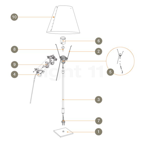 Luceplan Pièces détachées pour Costanza Tavolo télescopique avec variateur tactile