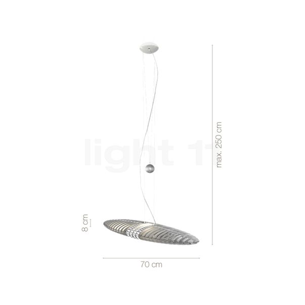 Dimensions du luminaire Luceplan Titania gris aluminium en détail - hauteur, largeur, profondeur et diamètre de chaque composant.