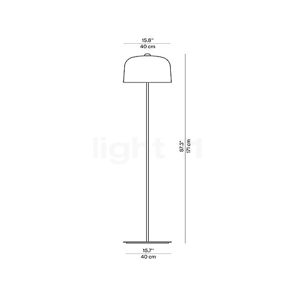 Luceplan Zile, lámpara de pie gris - alzado con dimensiones