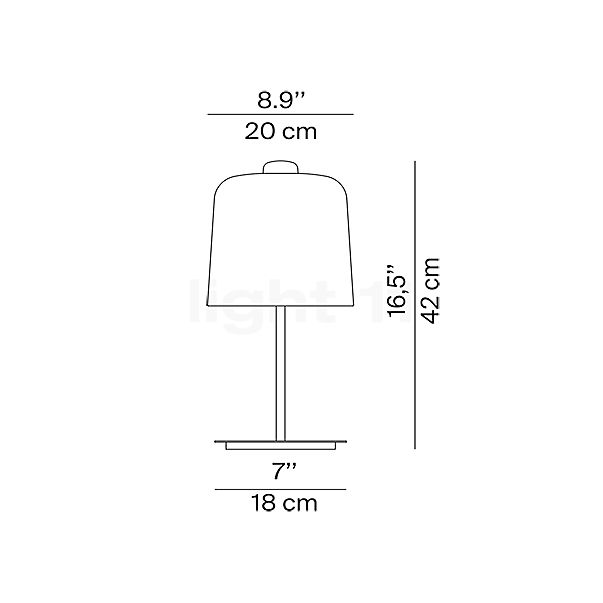 Luceplan Zile, lámpara de sobremesa blanco - 42 cm - alzado con dimensiones