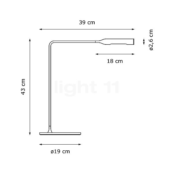 Lumina Flo Lampe de table LED soft-touch noir - 2.700 K - 43 cm , Vente d'entrepôt, neuf, emballage d'origine - vue en coupe