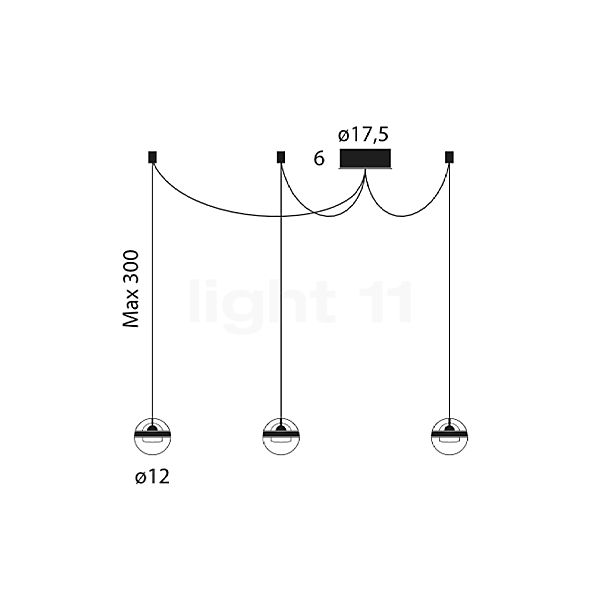 Lumina Limbus Cluster LED 3 focos negro/florón blanco - alzado con dimensiones