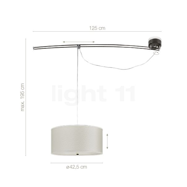 Dimensions du luminaire Lumina Moove 42 avec kit de décentralisation ivoire en détail - hauteur, largeur, profondeur et diamètre de chaque composant.