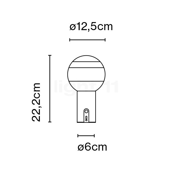 Marset Dipping Light, lámpara recargable LED ámbar/latón - alzado con dimensiones