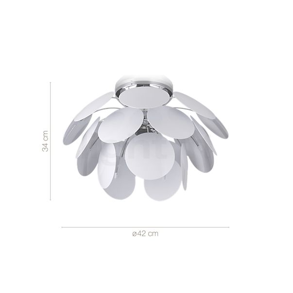 Measurements of the Marset Discocó Ceiling Light white - ø53 cm in detail: height, width, depth and diameter of the individual parts.
