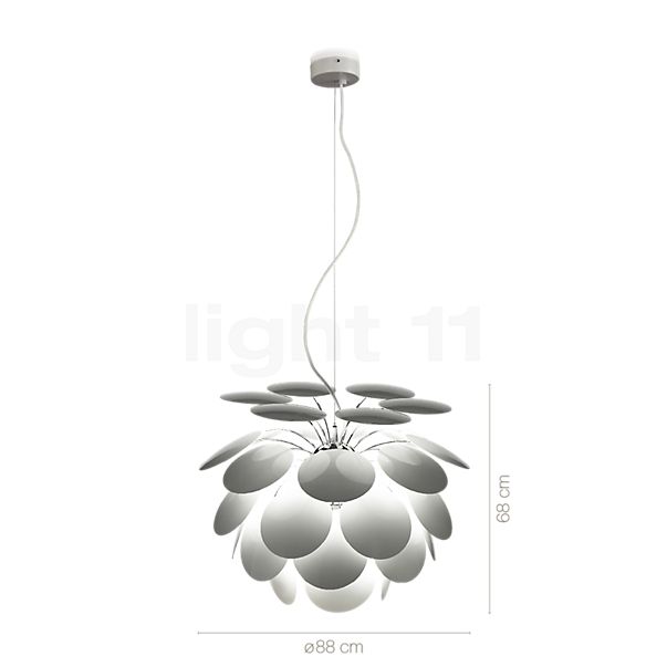 Measurements of the Marset Discocó Pendant light white - ø88 cm in detail: height, width, depth and diameter of the individual parts.