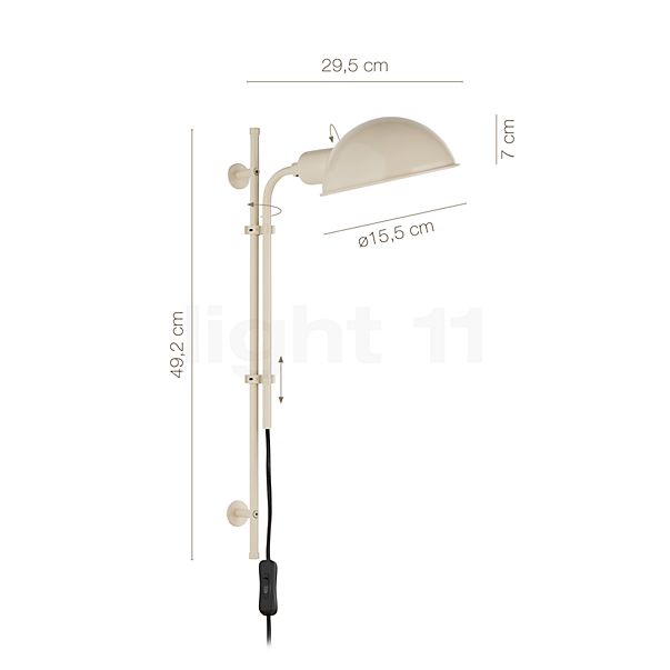 Measurements of the Marset Funiculi A Wall light white in detail: height, width, depth and diameter of the individual parts.