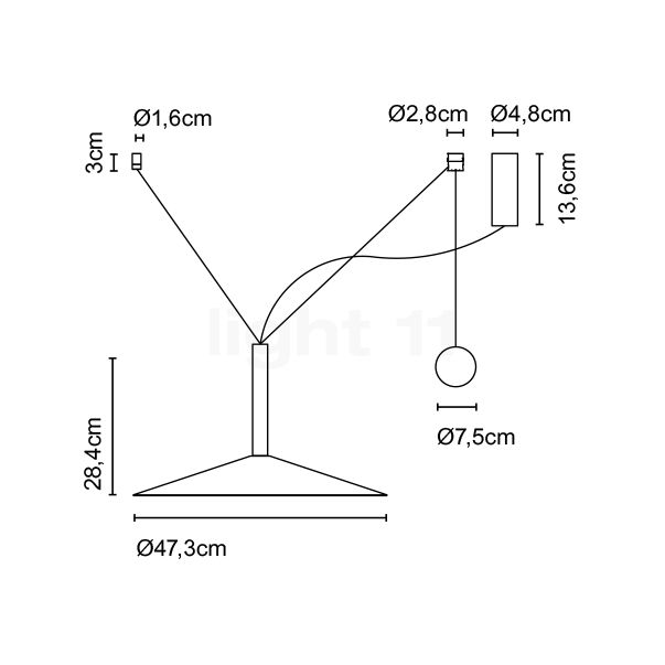 Marset Milana Counterweight Pendelleuchte LED weiß - Schirm 47 cm Skizze