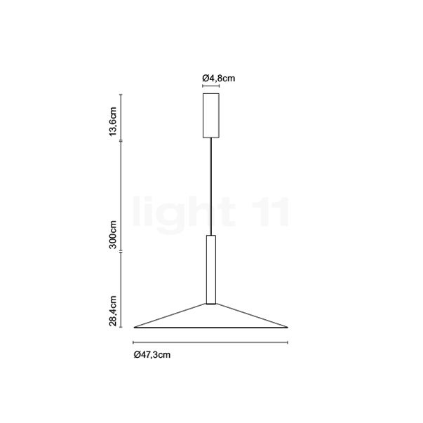 Marset Milana, lámpara de suspensión LED blanca - pantalla 47 cm - alzado con dimensiones