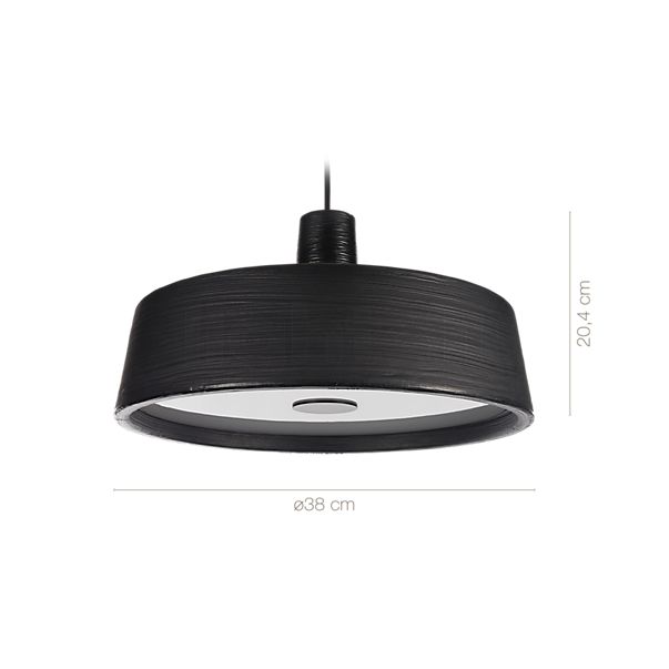 Dimensions du luminaire Marset Soho Suspension LED noir - ø38 cm en détail - hauteur, largeur, profondeur et diamètre de chaque composant.
