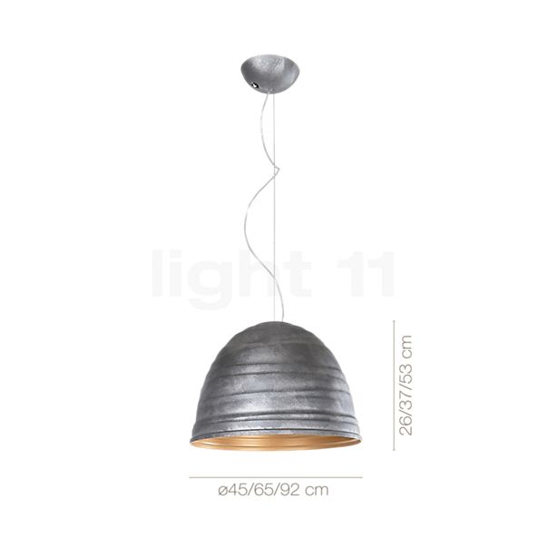 Measurements of the Martinelli Luce Babele Pendant light ø45 cm in detail: height, width, depth and diameter of the individual parts.