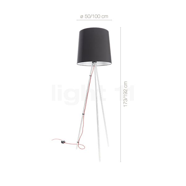 Dimensiones del/de la Martinelli Luce Eva, lámpara de pie aluminio/blanco, ø50 cm al detalle: alto, ancho, profundidad y diámetro de cada componente.