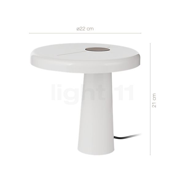 Målene for Martinelli Luce Hoop Bordlampe LED hvid: De enkelte komponenters højde, bredde, dybde og diameter.