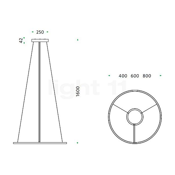 Mawa Berliner Ring Lampada a sospensione LED Downlight anello bronzo/rosone bianco opaco - ø120 cm/30 cm - downlight - Casambi - 81 W - vista in sezione