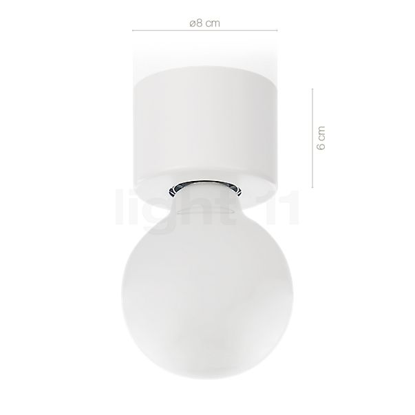 Measurements of the Mawa Eintopf Ceiling /Wall Light metal - white in detail: height, width, depth and diameter of the individual parts.