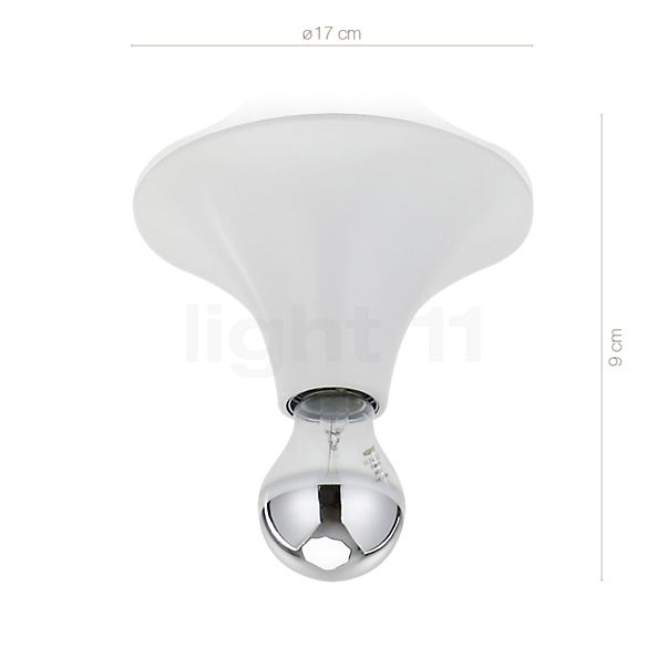 Measurements of the Mawa Etna ceiling light porcelain - white in detail: height, width, depth and diameter of the individual parts.