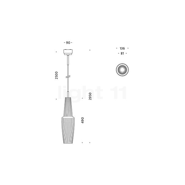 Mawa Gangkofner Pisa Pendelleuchte kristall transparent, Kabel schwarz/Messing Skizze