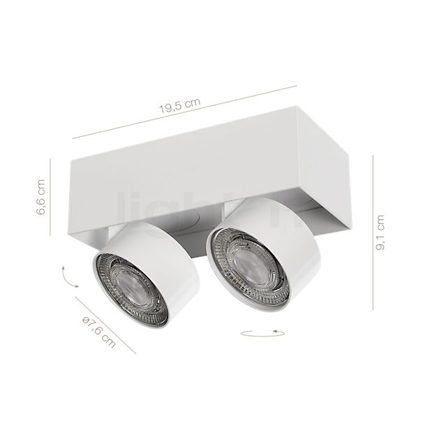 Die Abmessungen der Mawa Wittenberg 4.0 Deckenleuchte LED 2-flammig - halbbündig weiß matt - ra 92 im Detail: Höhe, Breite, Tiefe und Durchmesser der einzelnen Bestandteile.