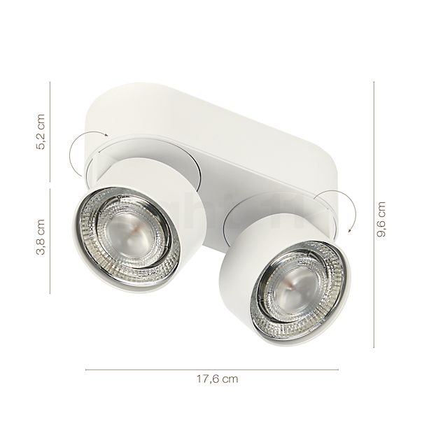 Målene for Mawa Wittenberg 4.0 Loftlampe LED 2-flammer - oval hvid mat - ra 92: De enkelte komponenters højde, bredde, dybde og diameter.