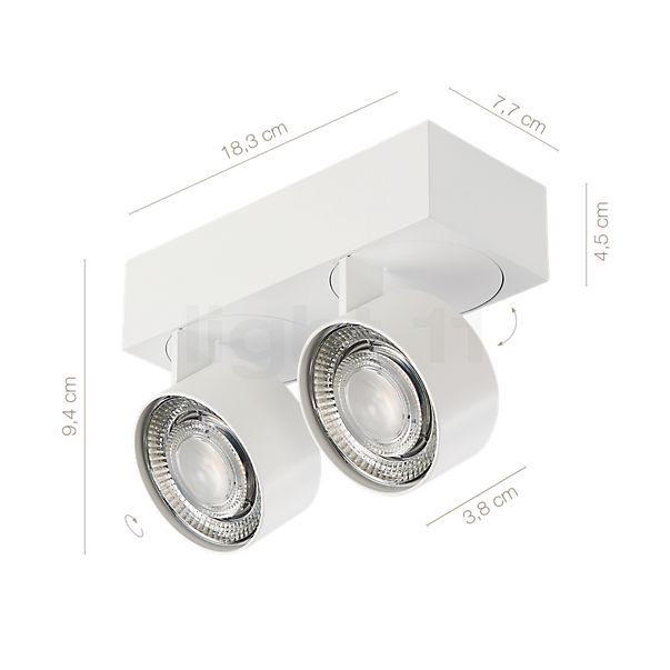 Målene for Mawa Wittenberg 4.0 Loftlampe LED 2-flammer hvid mat - ra 92 , udgående vare: De enkelte komponenters højde, bredde, dybde og diameter.