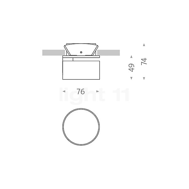 Mawa Wittenberg 4.0 Plafonnier encastré ronde avec opercule d'embase LED noir mat - sans Ballasts - vue en coupe