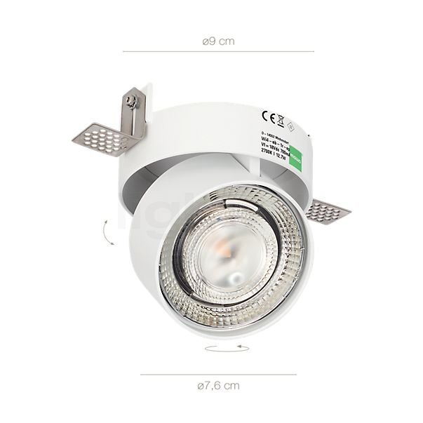 Dimensions du luminaire Mawa Wittenberg 4.0 Plafonnier encastré ronde semi-encastré LED blanc mat - incl. ballasts en détail - hauteur, largeur, profondeur et diamètre de chaque composant.