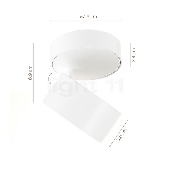 Dimensions du luminaire Mawa Wittenberg 4.0 Plafonnier ronde LED blanc mat - 24° en détail - hauteur, largeur, profondeur et diamètre de chaque composant.