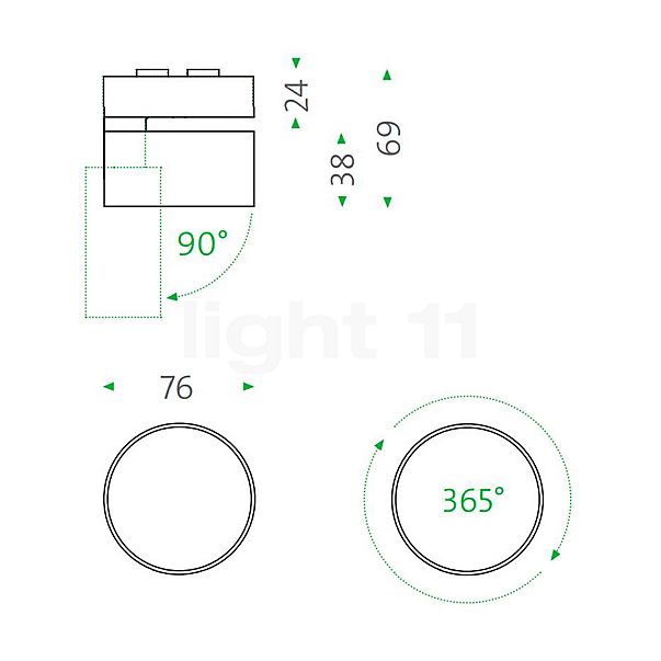 Mawa Wittenberg 4.0 Plafonnier ronde LED noir mat - 24° - vue en coupe