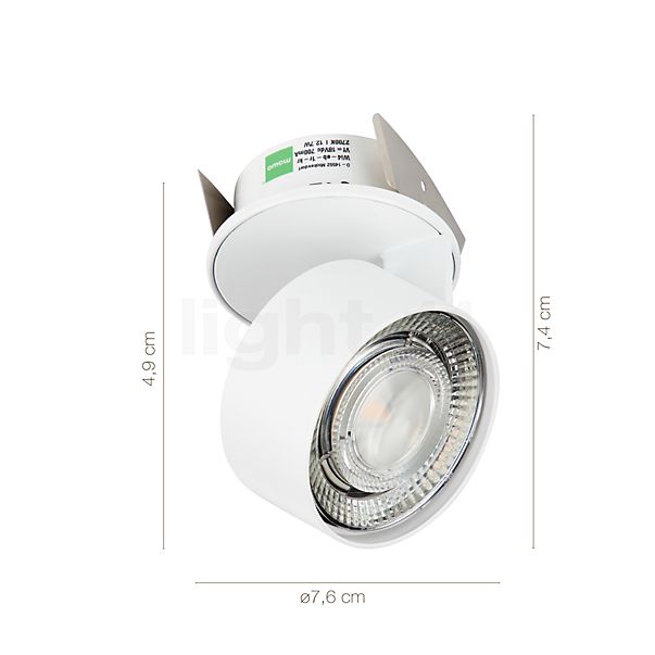 Measurements of the Mawa Wittenberg 4.0 recessed Ceiling Light round with cover plate LED white matt - without Ballasts in detail: height, width, depth and diameter of the individual parts.