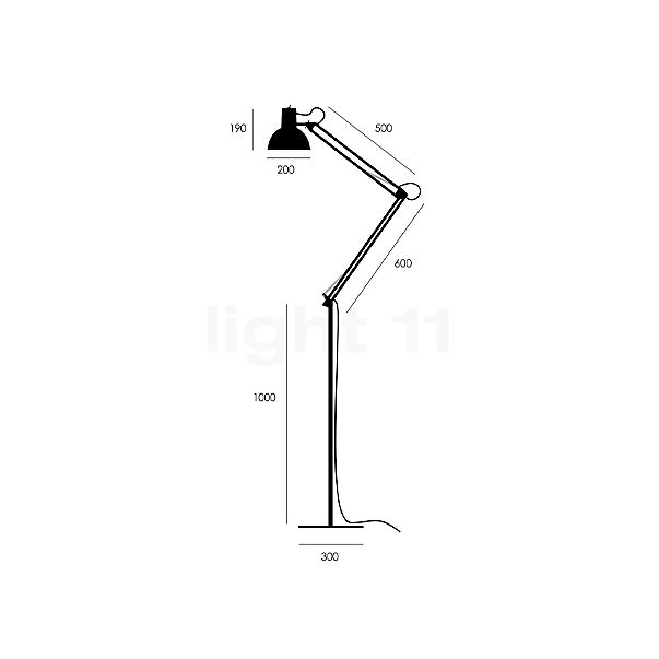 Midgard Federzug, lámpara de pie negro - alzado con dimensiones