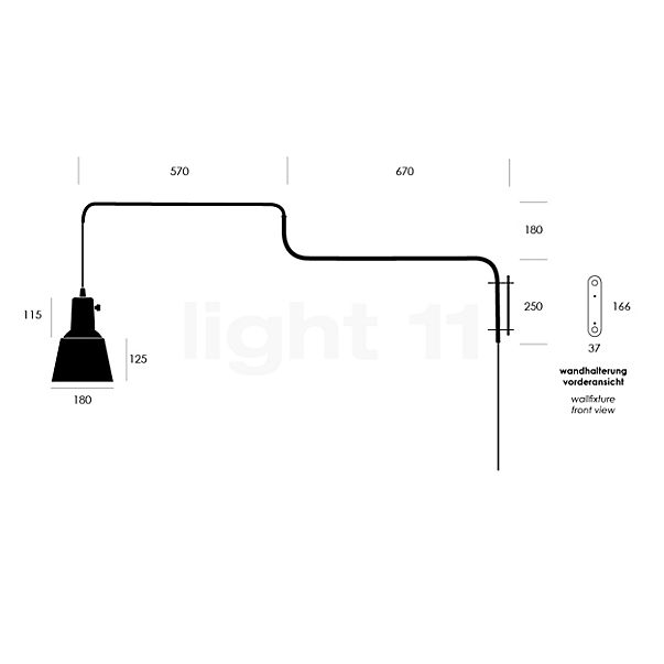 Midgard K830, lámpara de pared gris / negro - alzado con dimensiones