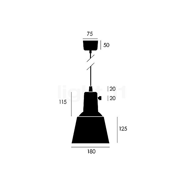 Midgard K831, lámpara de suspensión cobre natural/cable negro - alzado con dimensiones