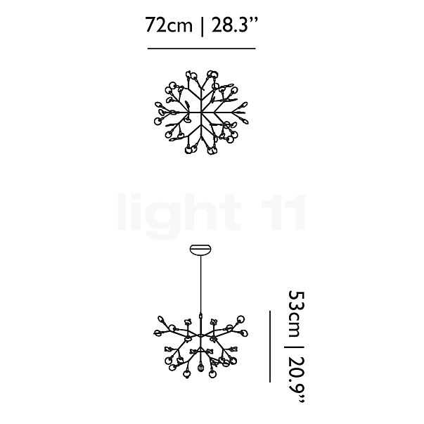 Moooi Heracleum, lámpara de suspensión LED níquel - pequeño - alzado con dimensiones