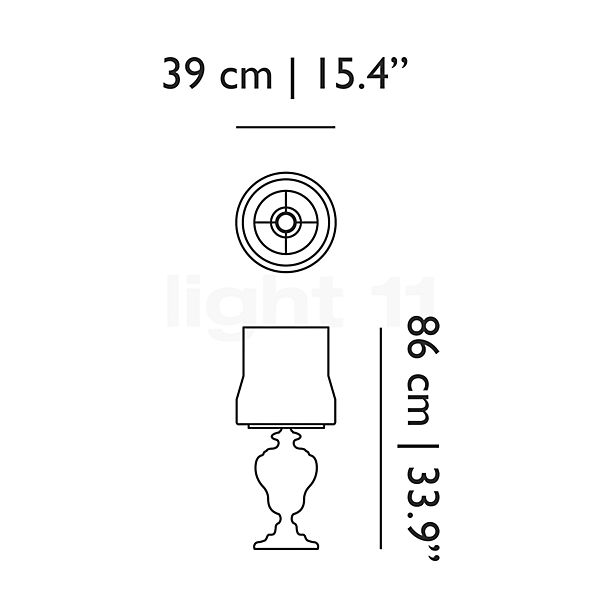 Moooi Kaipo Too, lámpara de sobremesa LED sepia - alzado con dimensiones