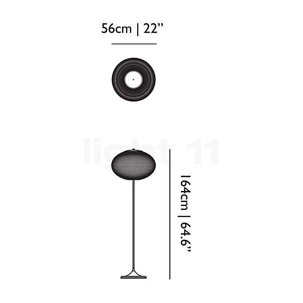 Moooi NR2 Medium, lámpara de pie LED blanco - alzado con dimensiones