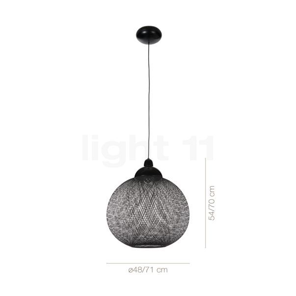 Dimensions du luminaire Moooi Non Random Light noir, ø48 cm en détail - hauteur, largeur, profondeur et diamètre de chaque composant.