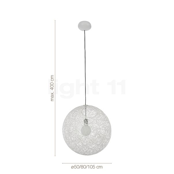 De afmetingen van de Moooi Random Light Hanglamp wit - ø50 cm in detail: hoogte, breedte, diepte en diameter van de afzonderlijke onderdelen.