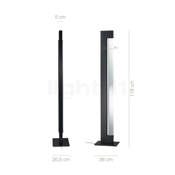 Measurements of the Nemo Ara Floor Lamp LED champagne/aluminium polished - dim to warm in detail: height, width, depth and diameter of the individual parts.