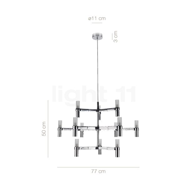 Measurements of the Nemo Crown Pendant Light black - 77 cm in detail: height, width, depth and diameter of the individual parts.