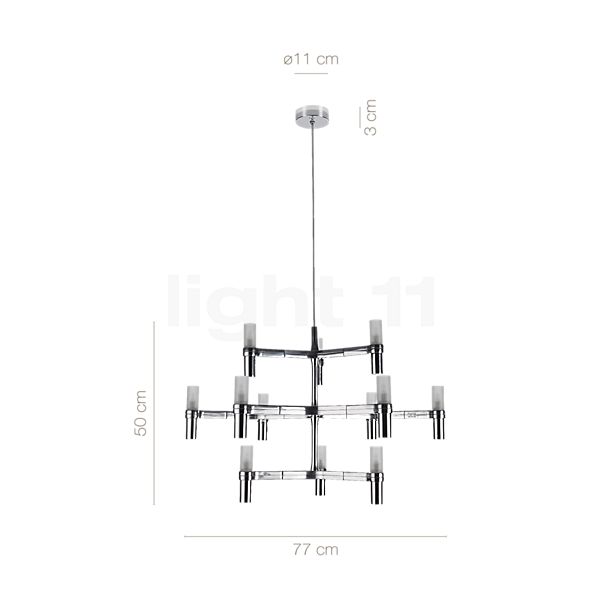 Dimensions du luminaire Nemo Crown Suspension aluminium poli - 77 cm en détail - hauteur, largeur, profondeur et diamètre de chaque composant.