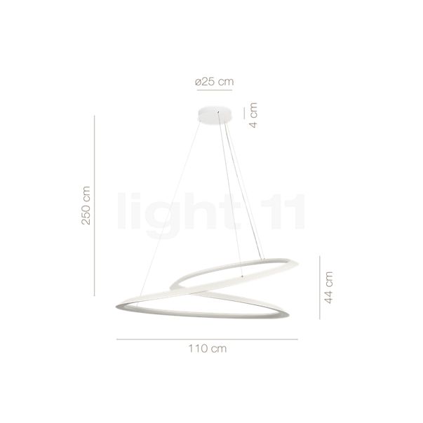 Dimensions du luminaire Nemo Kepler Suspension LED schwarz - 110 cm - downlight en détail - hauteur, largeur, profondeur et diamètre de chaque composant.