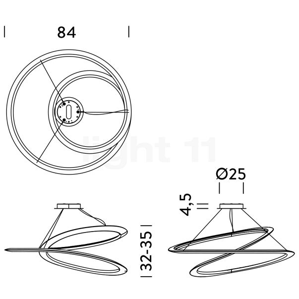 Nemo Kepler, lámpara de suspensión LED schwarz - 84 cm - downlight - alzado con dimensiones