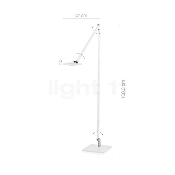 Dimensions du luminaire Nimbus Roxxane Home Liseuse blanc mat en détail - hauteur, largeur, profondeur et diamètre de chaque composant.