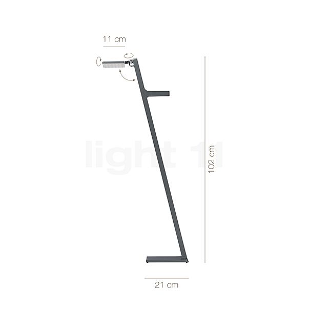 Målene for Nimbus Roxxane Leggera 101 CL basaltgrå mat - med Magnetic Dock: De enkelte komponenters højde, bredde, dybde og diameter.