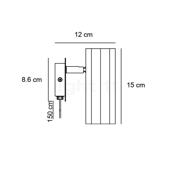 Nordlux Alanis, lámpara de pared latón - alzado con dimensiones