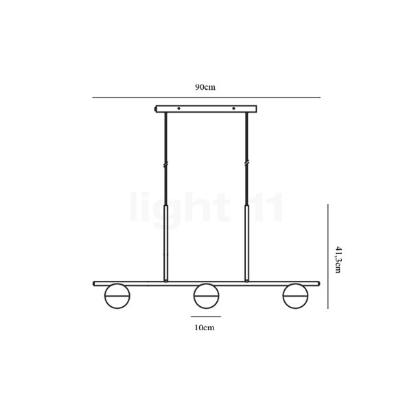 Nordlux Contina Suspension 3 foyers noir/verre opale - vue en coupe